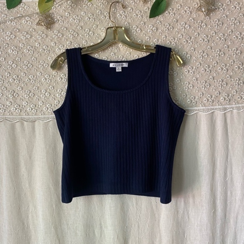 St. John navy tank top ribbed casual blue designer basics